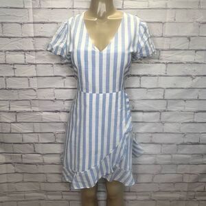 J.Crew Women's Blue White Striped Short Sleeve Wrap Dress Size 14
